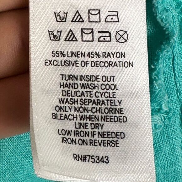 Sigrid Olsen Caftan Linen Blend Tassel Aqua CoverUp Pockets Dress Women’s Sz M - Picture 5 of 7